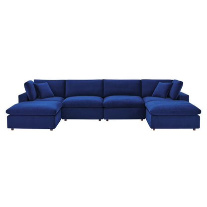 Commix Down Filled Overstuffed Performance Velvet 6-Piece Sectional Sofa, Velvet, Blue Navy, 20599