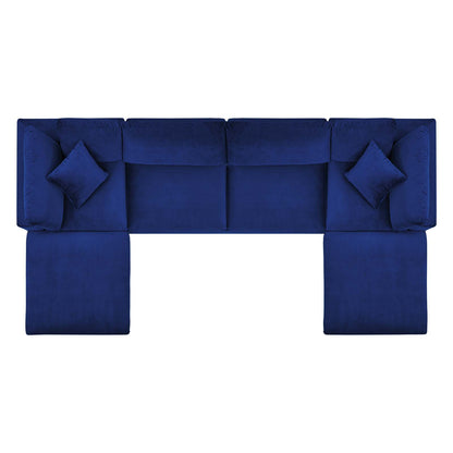 Commix Down Filled Overstuffed Performance Velvet 6-Piece Sectional Sofa, Velvet, Blue Navy, 20599