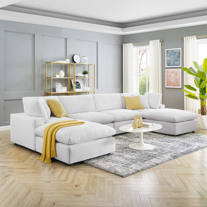 Commix Down Filled Overstuffed Performance Velvet 6-Piece Sectional Sofa, Velvet, White, 20600