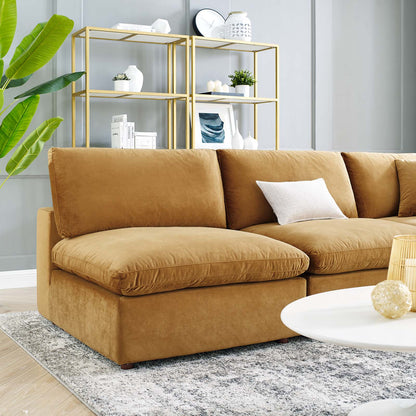 Commix Down Filled Overstuffed Performance Velvet 5-Piece Sectional Sofa, Velvet, Brown, 20601