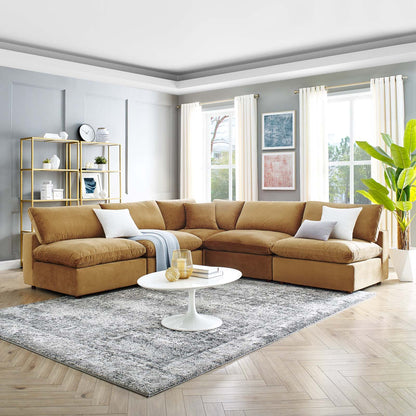 Commix Down Filled Overstuffed Performance Velvet 5-Piece Sectional Sofa, Velvet, Brown, 20601