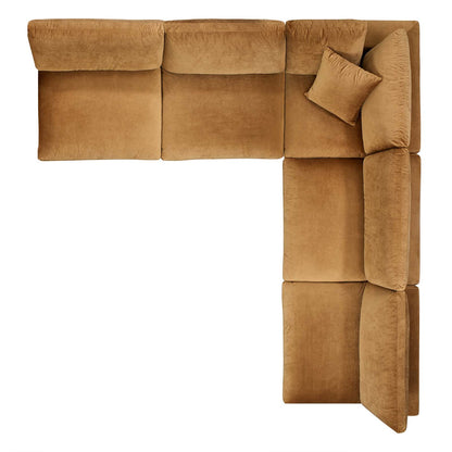Commix Down Filled Overstuffed Performance Velvet 5-Piece Sectional Sofa, Velvet, Brown, 20601