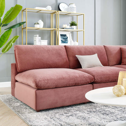 Commix Down Filled Overstuffed Performance Velvet 5-Piece Sectional Sofa, Velvet, Pink, 20602