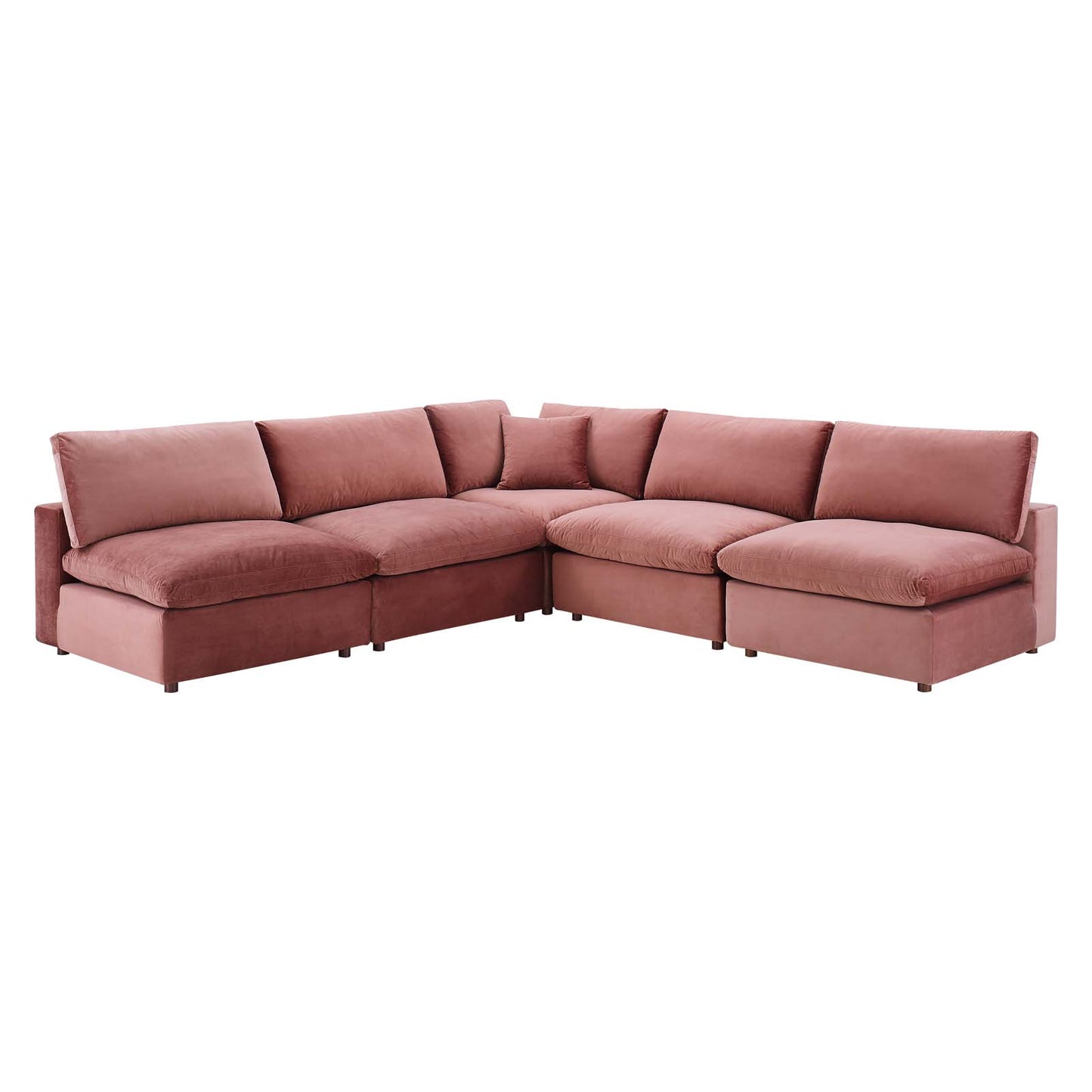 Commix Down Filled Overstuffed Performance Velvet 5-Piece Sectional Sofa, Velvet, Pink, 20602
