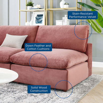 Commix Down Filled Overstuffed Performance Velvet 5-Piece Sectional Sofa, Velvet, Pink, 20602