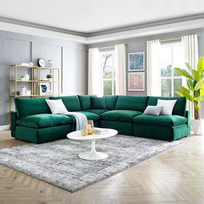 Commix Down Filled Overstuffed Performance Velvet 5-Piece Sectional Sofa, Velvet, Green, 20603
