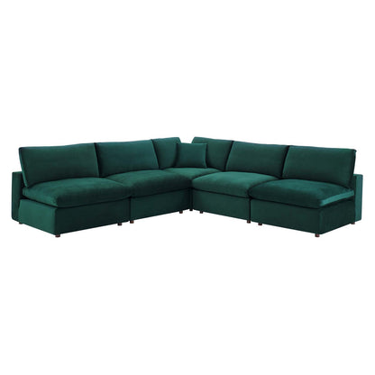Commix Down Filled Overstuffed Performance Velvet 5-Piece Sectional Sofa, Velvet, Green, 20603