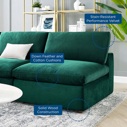 Commix Down Filled Overstuffed Performance Velvet 5-Piece Sectional Sofa, Velvet, Green, 20603