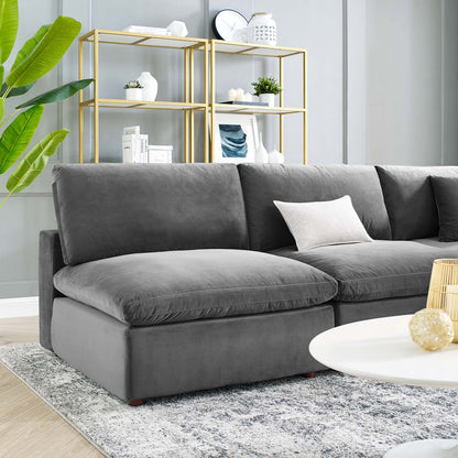 Commix Down Filled Overstuffed Performance Velvet 5-Piece Sectional Sofa, Velvet, Grey Gray, 20604