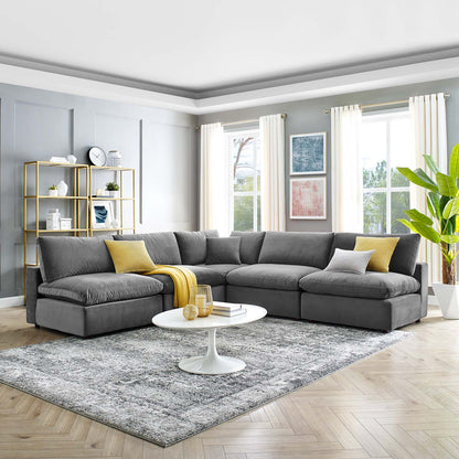 Commix Down Filled Overstuffed Performance Velvet 5-Piece Sectional Sofa, Velvet, Grey Gray, 20604