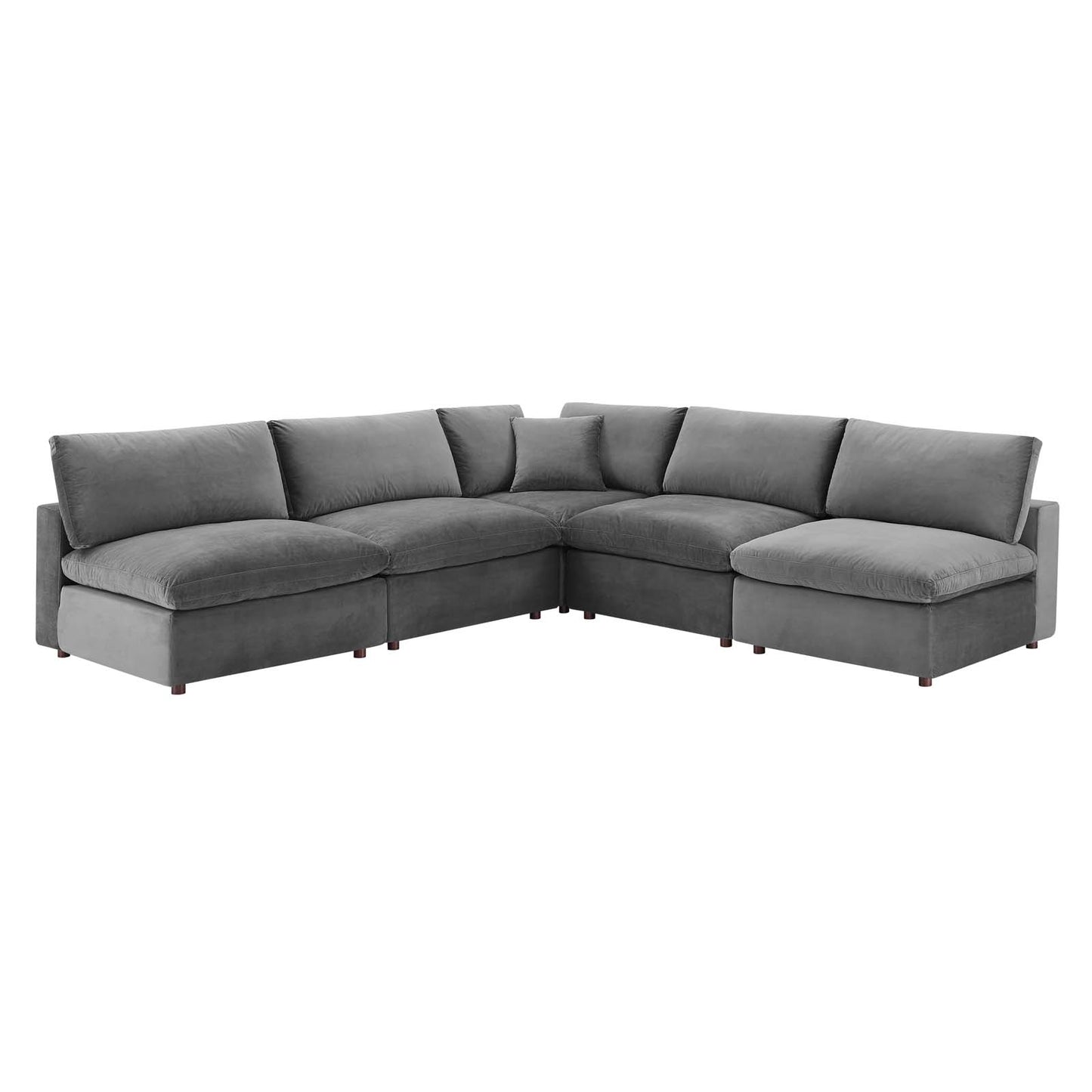 Commix Down Filled Overstuffed Performance Velvet 5-Piece Sectional Sofa, Velvet, Grey Gray, 20604