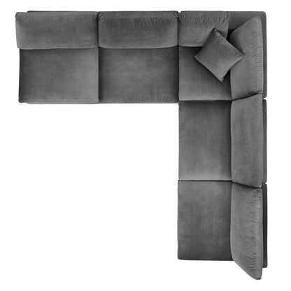 Commix Down Filled Overstuffed Performance Velvet 5-Piece Sectional Sofa, Velvet, Grey Gray, 20604