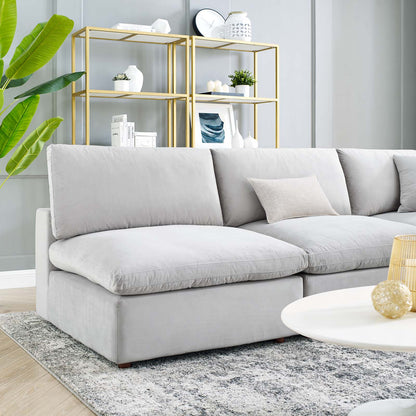 Commix Down Filled Overstuffed Performance Velvet 5-Piece Sectional Sofa, Velvet, Light Grey Gray, 20605