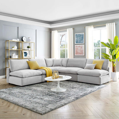Commix Down Filled Overstuffed Performance Velvet 5-Piece Sectional Sofa, Velvet, Light Grey Gray, 20605