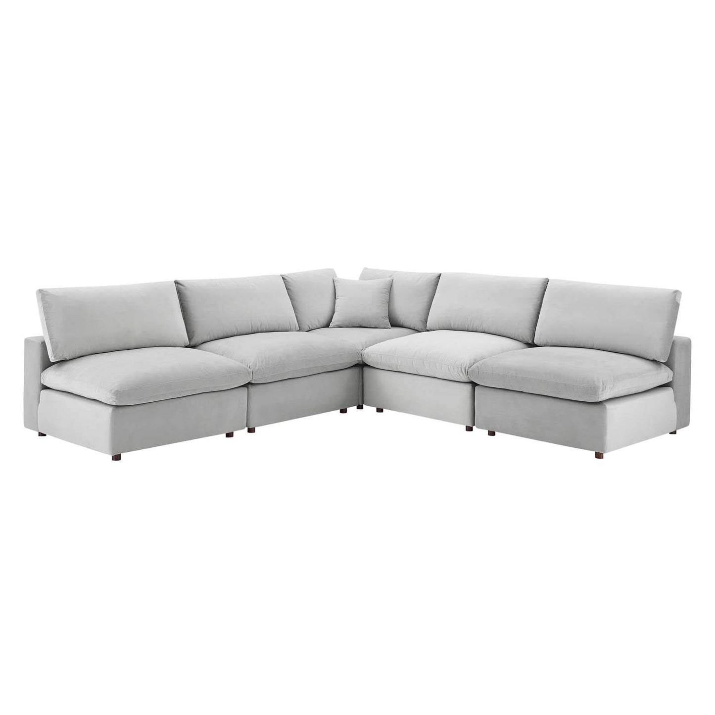 Commix Down Filled Overstuffed Performance Velvet 5-Piece Sectional Sofa, Velvet, Light Grey Gray, 20605