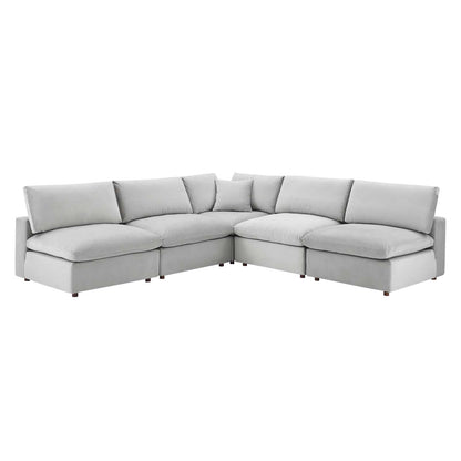 Commix Down Filled Overstuffed Performance Velvet 5-Piece Sectional Sofa, Velvet, Light Grey Gray, 20605
