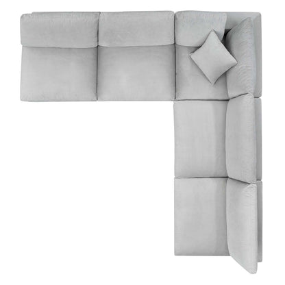 Commix Down Filled Overstuffed Performance Velvet 5-Piece Sectional Sofa, Velvet, Light Grey Gray, 20605