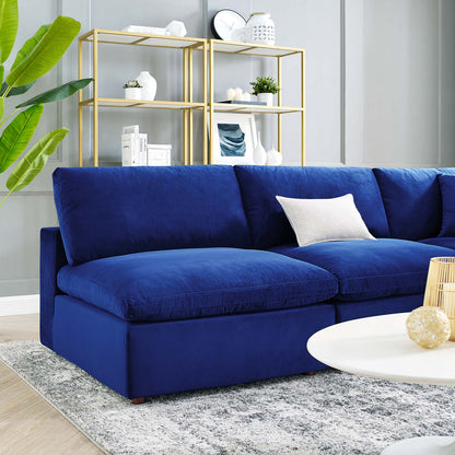 Commix Down Filled Overstuffed Performance Velvet 5-Piece Sectional Sofa, Velvet, Blue Navy, 20606