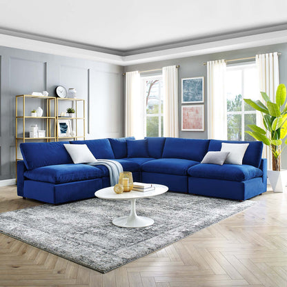Commix Down Filled Overstuffed Performance Velvet 5-Piece Sectional Sofa, Velvet, Blue Navy, 20606