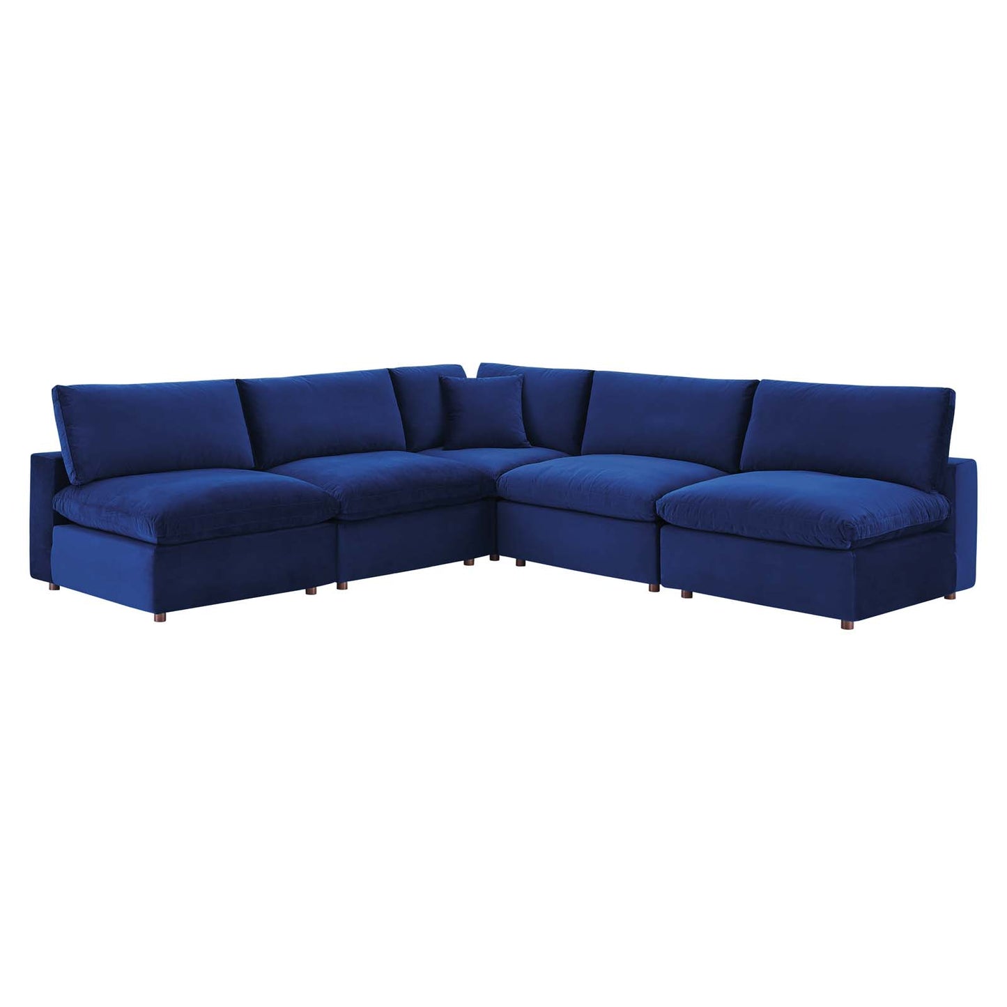 Commix Down Filled Overstuffed Performance Velvet 5-Piece Sectional Sofa, Velvet, Blue Navy, 20606