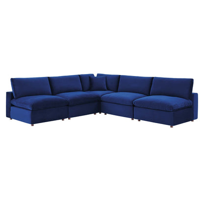 Commix Down Filled Overstuffed Performance Velvet 5-Piece Sectional Sofa, Velvet, Blue Navy, 20606