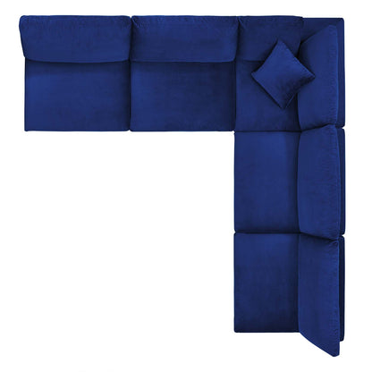 Commix Down Filled Overstuffed Performance Velvet 5-Piece Sectional Sofa, Velvet, Blue Navy, 20606