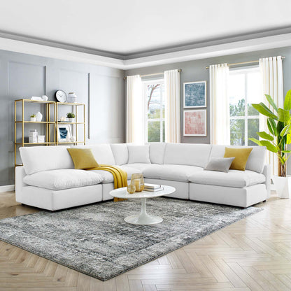 Commix Down Filled Overstuffed Performance Velvet 5-Piece Sectional Sofa, Velvet, White, 20607