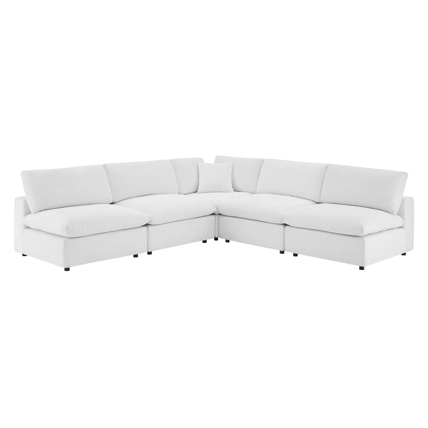 Commix Down Filled Overstuffed Performance Velvet 5-Piece Sectional Sofa, Velvet, White, 20607