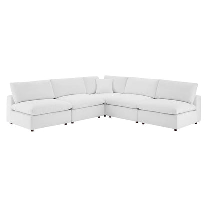 Commix Down Filled Overstuffed Performance Velvet 5-Piece Sectional Sofa, Velvet, White, 20607