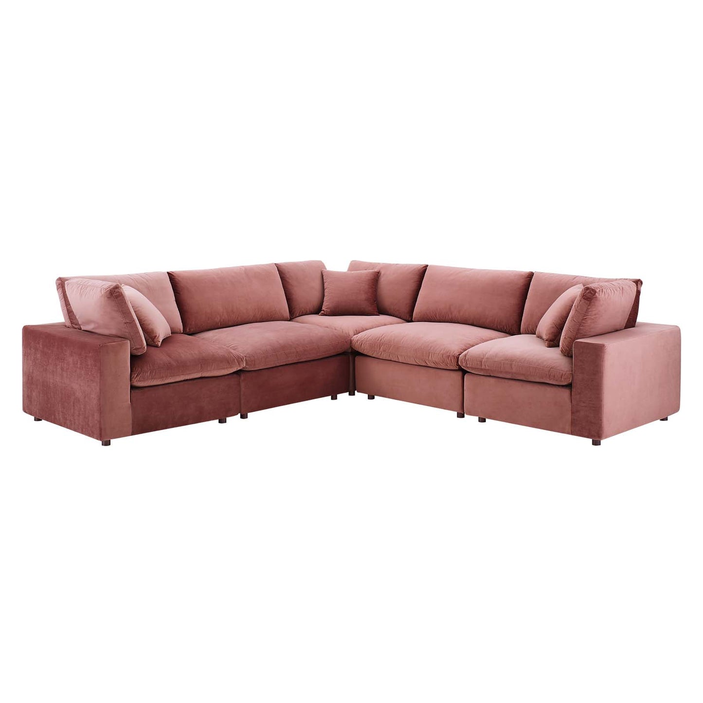 Commix Down Filled Overstuffed Performance Velvet 5-Piece Sectional Sofa, Velvet, Pink, 20609
