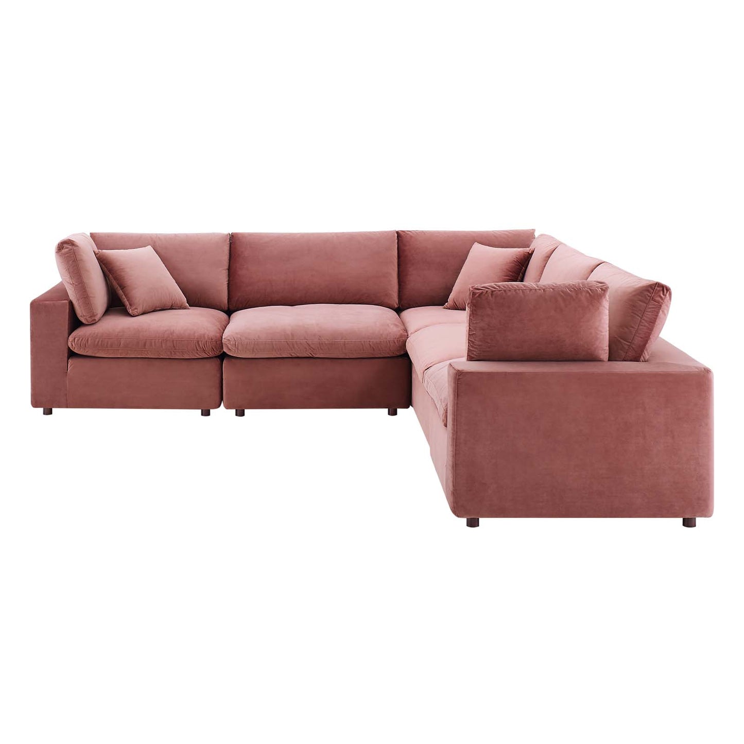 Commix Down Filled Overstuffed Performance Velvet 5-Piece Sectional Sofa, Velvet, Pink, 20609