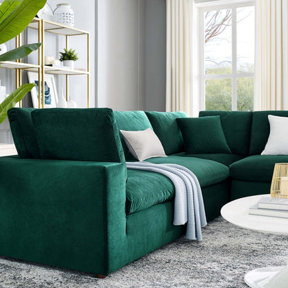Commix Down Filled Overstuffed Performance Velvet 5-Piece Sectional Sofa, Velvet, Green, 20610