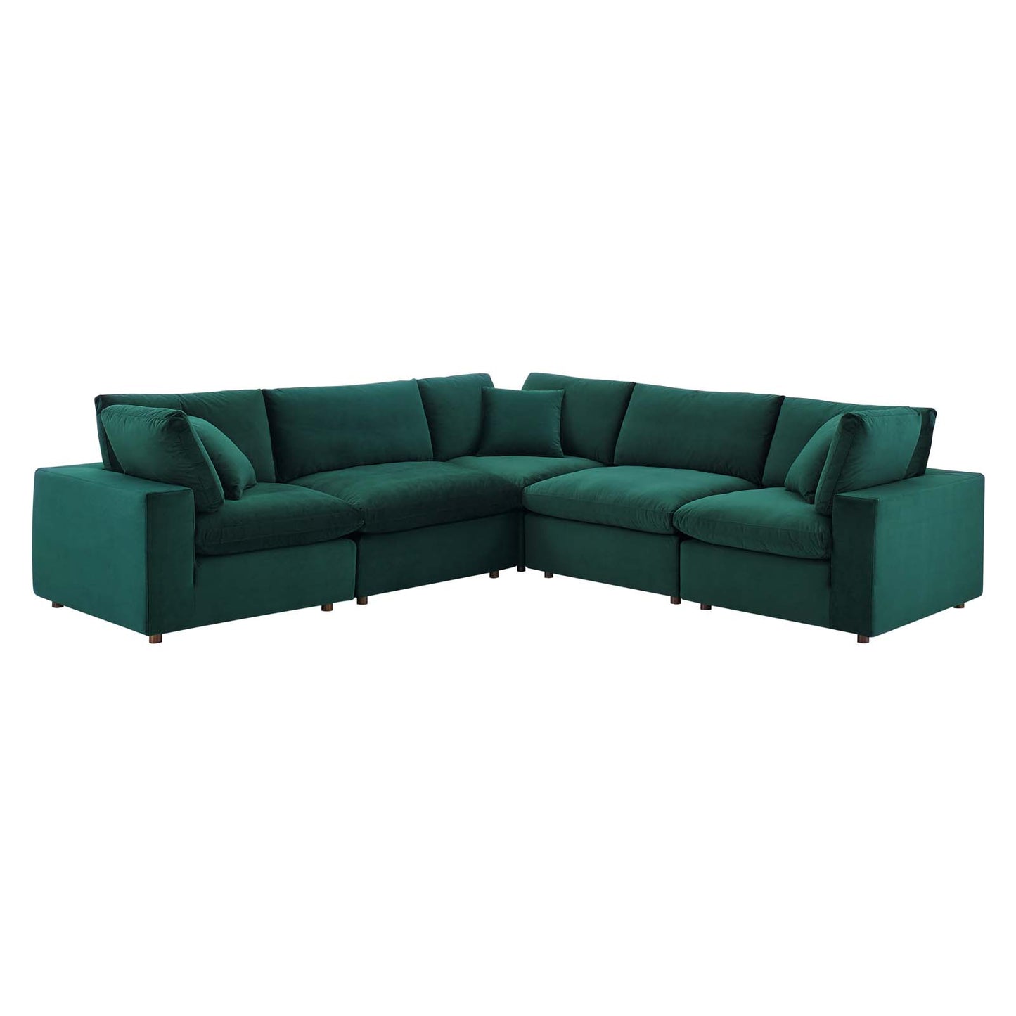 Commix Down Filled Overstuffed Performance Velvet 5-Piece Sectional Sofa, Velvet, Green, 20610
