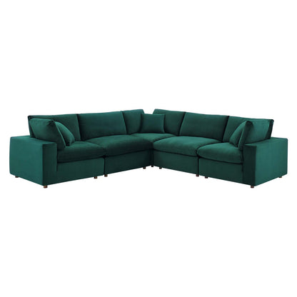 Commix Down Filled Overstuffed Performance Velvet 5-Piece Sectional Sofa, Velvet, Green, 20610