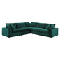 Commix Down Filled Overstuffed Performance Velvet 5-Piece Sectional Sofa, Velvet, Green, 20610