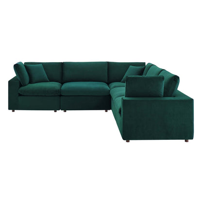 Commix Down Filled Overstuffed Performance Velvet 5-Piece Sectional Sofa, Velvet, Green, 20610