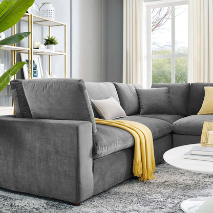 Commix Down Filled Overstuffed Performance Velvet 5-Piece Sectional Sofa, Velvet, Grey Gray, 20611