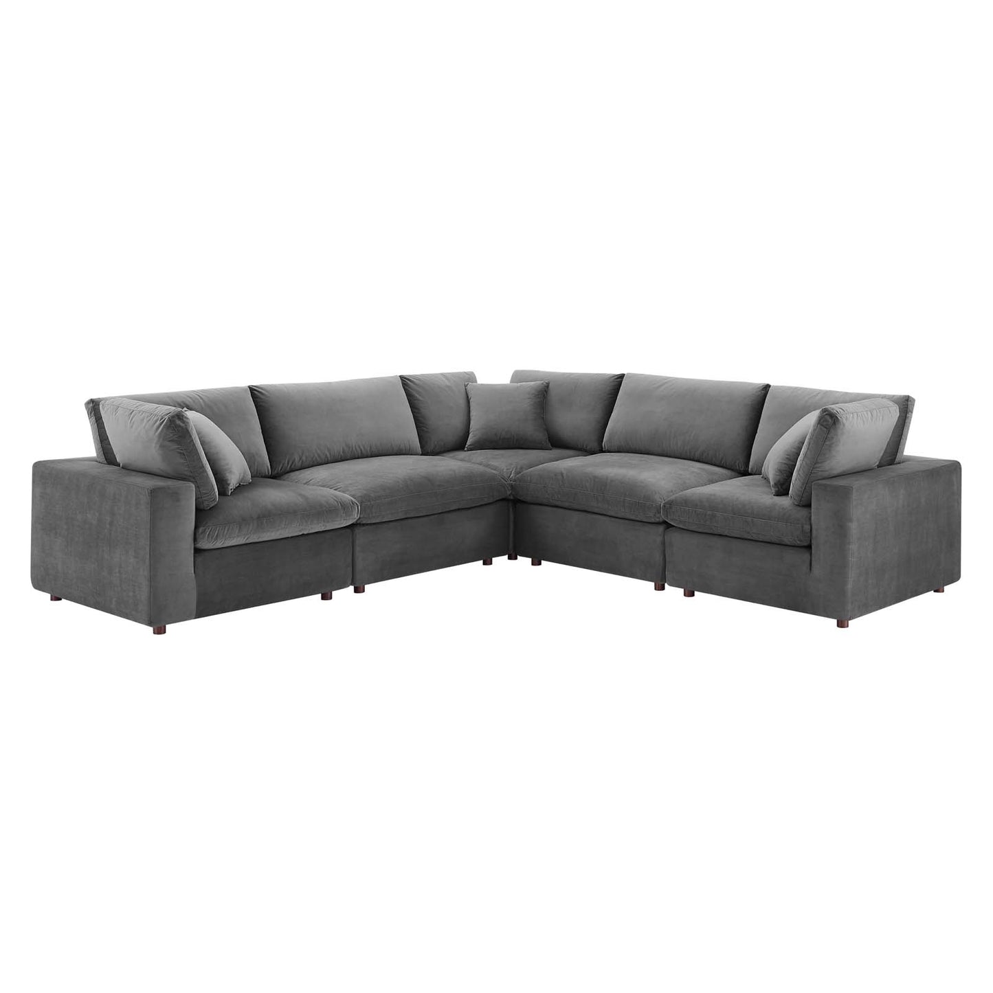 Commix Down Filled Overstuffed Performance Velvet 5-Piece Sectional Sofa, Velvet, Grey Gray, 20611
