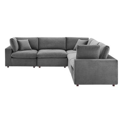Commix Down Filled Overstuffed Performance Velvet 5-Piece Sectional Sofa, Velvet, Grey Gray, 20611