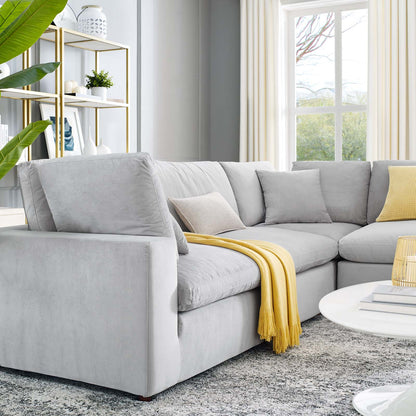 Commix Down Filled Overstuffed Performance Velvet 5-Piece Sectional Sofa, Velvet, Light Grey Gray, 20612