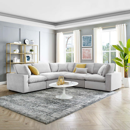 Commix Down Filled Overstuffed Performance Velvet 5-Piece Sectional Sofa, Velvet, Light Grey Gray, 20612