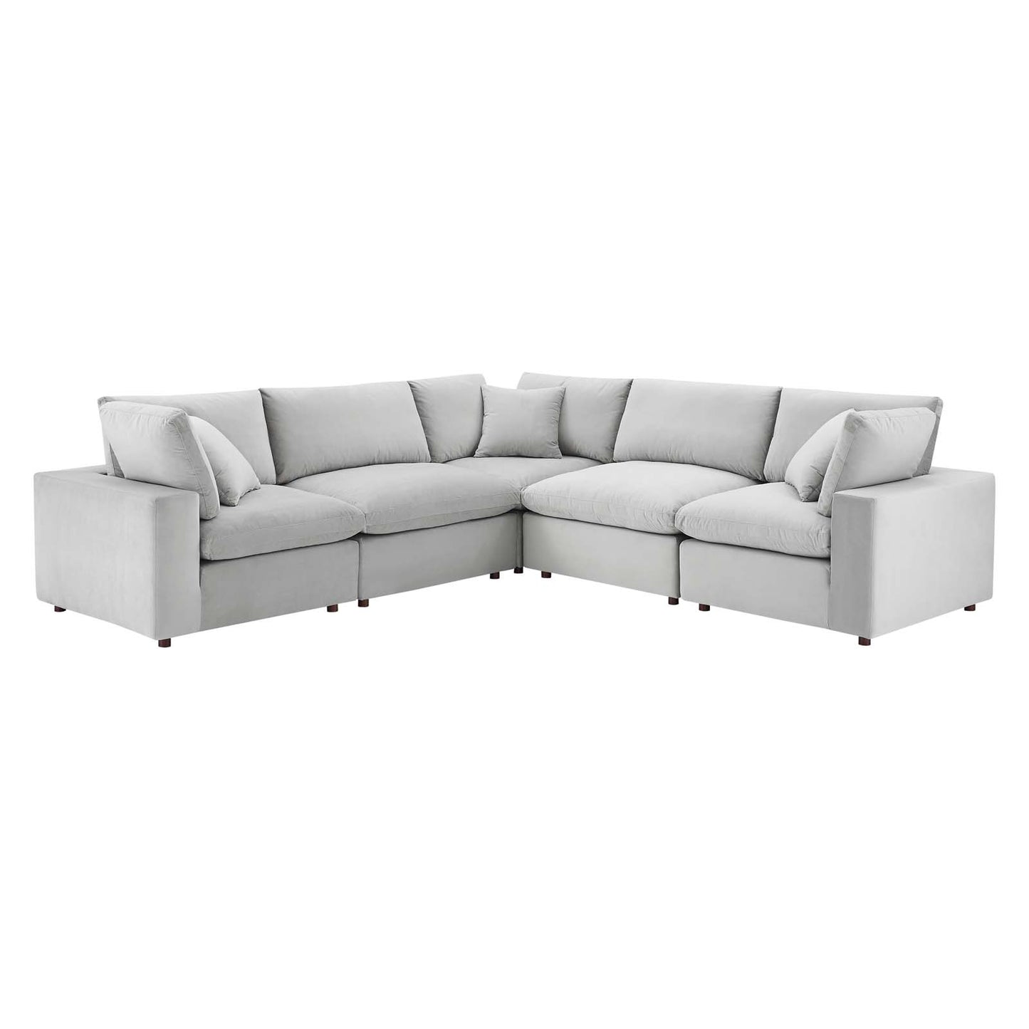 Commix Down Filled Overstuffed Performance Velvet 5-Piece Sectional Sofa, Velvet, Light Grey Gray, 20612