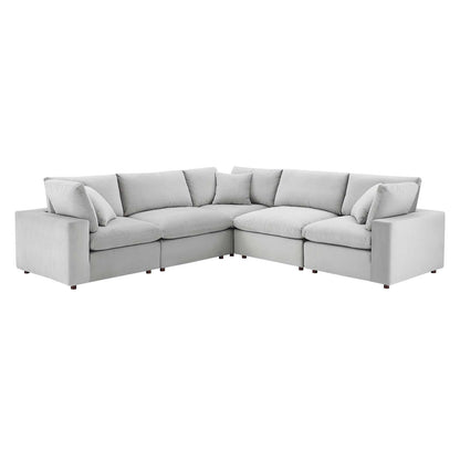 Commix Down Filled Overstuffed Performance Velvet 5-Piece Sectional Sofa, Velvet, Light Grey Gray, 20612