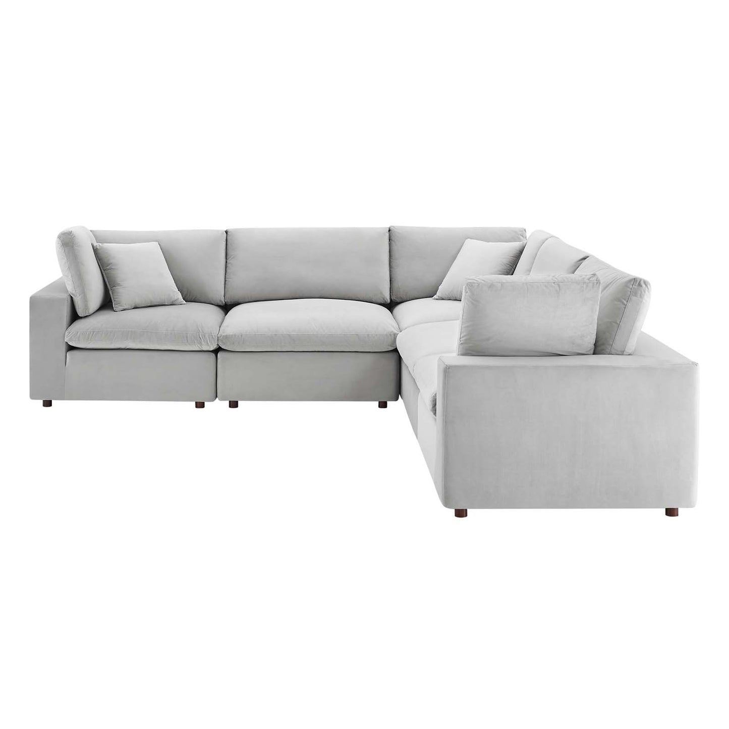 Commix Down Filled Overstuffed Performance Velvet 5-Piece Sectional Sofa, Velvet, Light Grey Gray, 20612
