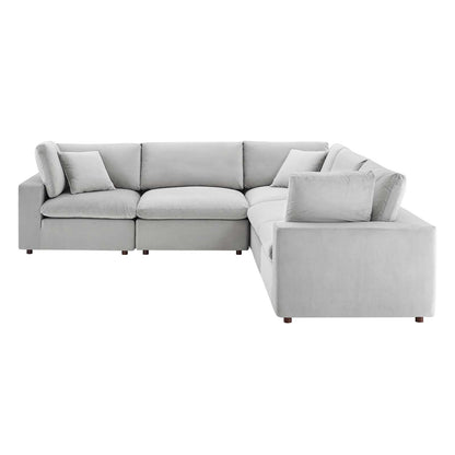 Commix Down Filled Overstuffed Performance Velvet 5-Piece Sectional Sofa, Velvet, Light Grey Gray, 20612