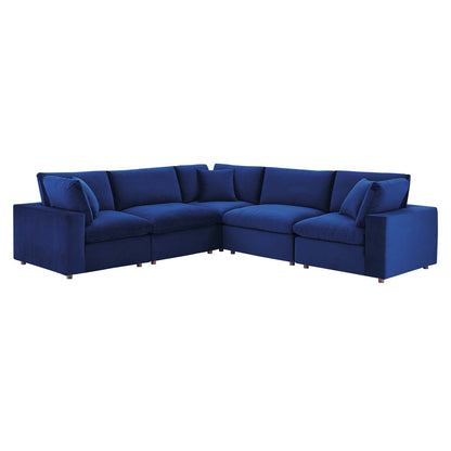Commix Down Filled Overstuffed Performance Velvet 5-Piece Sectional Sofa, Velvet, Blue Navy, 20613