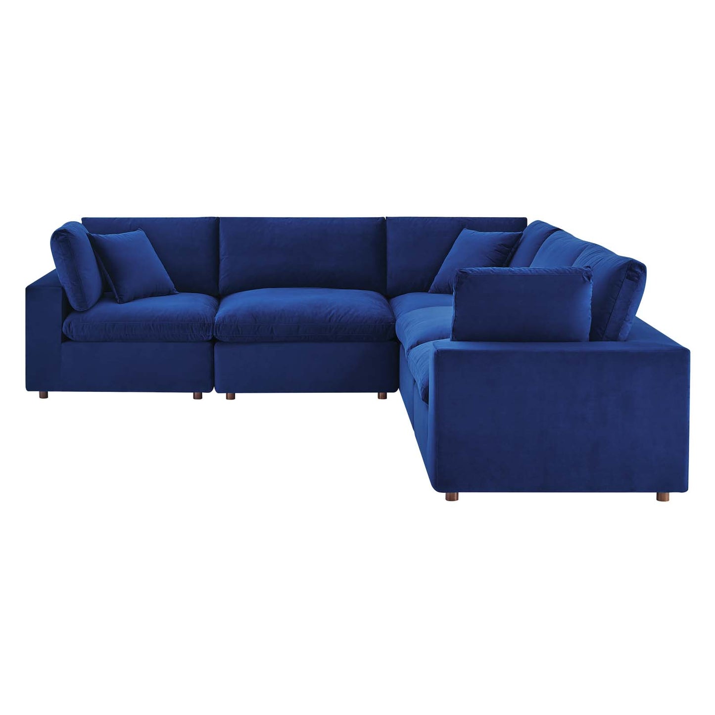 Commix Down Filled Overstuffed Performance Velvet 5-Piece Sectional Sofa, Velvet, Blue Navy, 20613