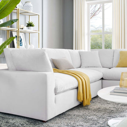 Commix Down Filled Overstuffed Performance Velvet 5-Piece Sectional Sofa, Velvet, White, 20614