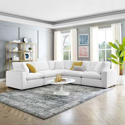 Commix Down Filled Overstuffed Performance Velvet 5-Piece Sectional Sofa, Velvet, White, 20614