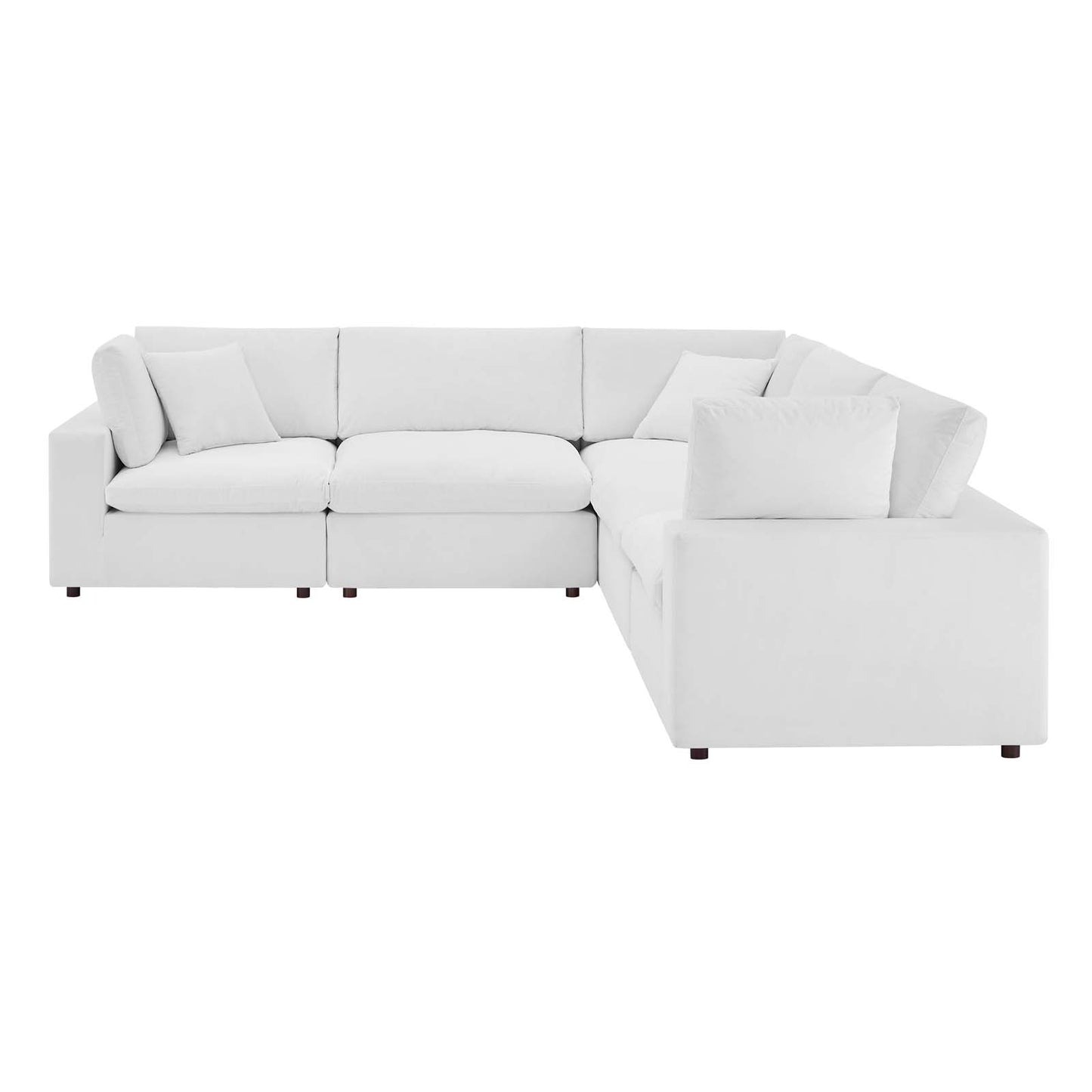 Commix Down Filled Overstuffed Performance Velvet 5-Piece Sectional Sofa, Velvet, White, 20614